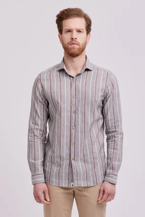 CAMICIA COLLO FRANCESE RIGATA MARRONE