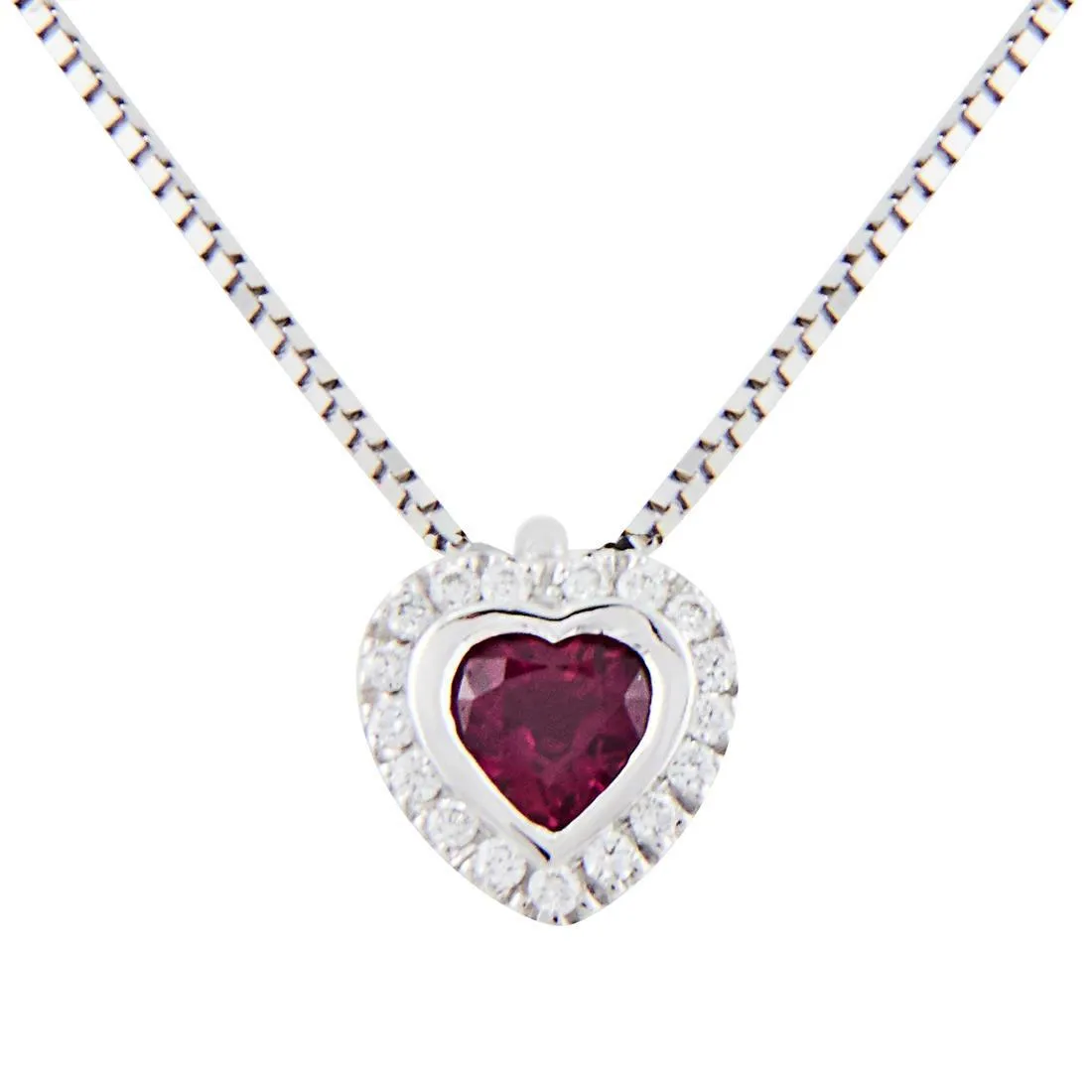 Collana in oro bianco con diamanti ct 0.14 e rubino