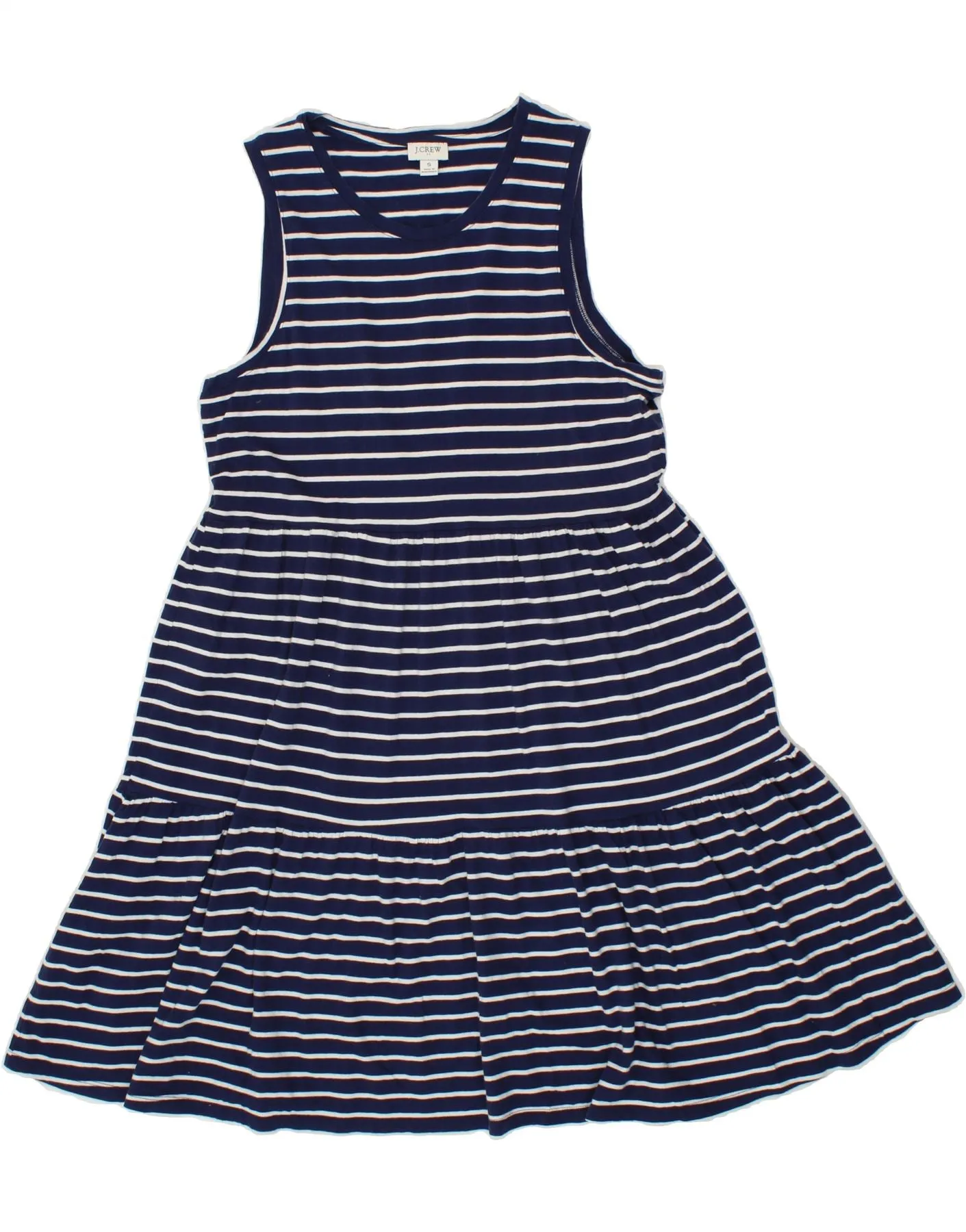 J. CREW Womens Tiered Dress UK 10 Small Navy Blue Striped Nautical