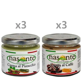 Nasonte 6 confezioni miste: 3 Crema al Pistacchio da 200 gr - 3 Crema al Caffè 200 gr