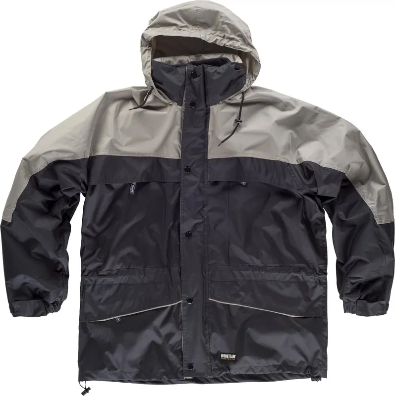Parka in pile bicolore, impermeabile e staccabile Nero Beige