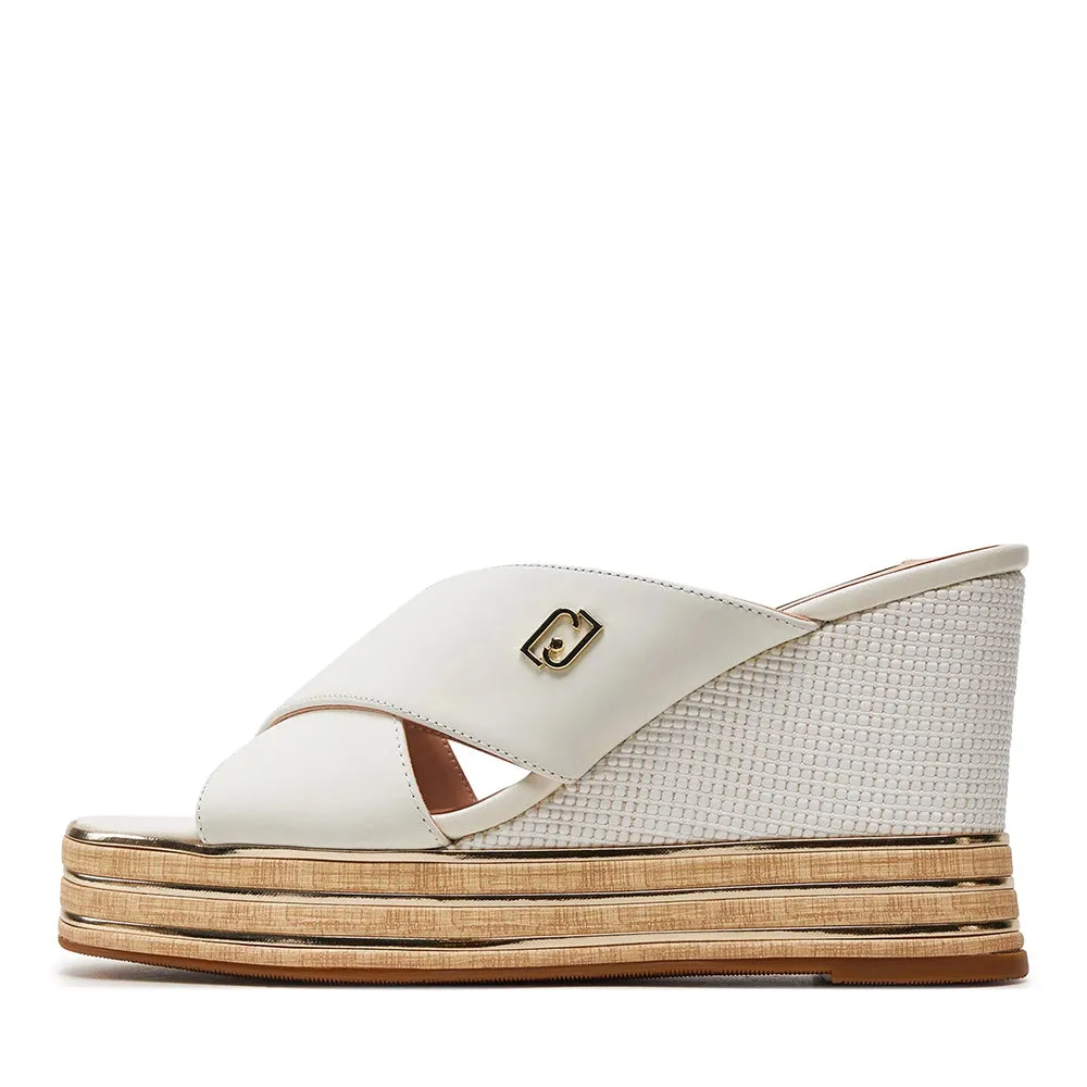 Sandali Donna LIU JO Karen 03 Ciabatte con Zeppa in Pelle Bianca