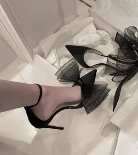 Scarpe da donna Sandali con tacco alto 2022 Nuovi sandali con tacco a spillo a punta con fiocco Scarpe da diserbo