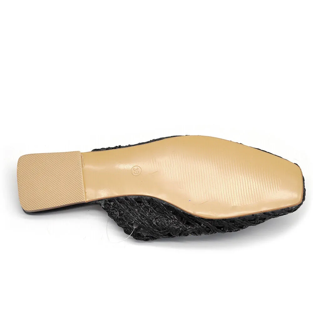 Scarpe Sandali Ciabatte Rafia Paglia Da Donna Con Pietrine Strass Z711 nero beig